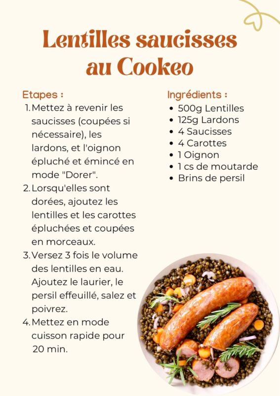 Cuisson express lentilles Cookeo